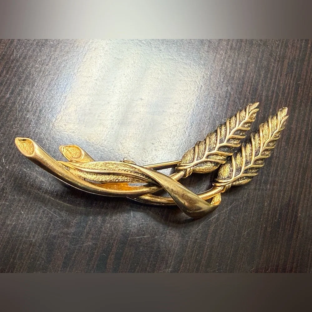 Vintage Signed Paquette Wheat Sheaf Gold Tone Brooch Pin -3” Long